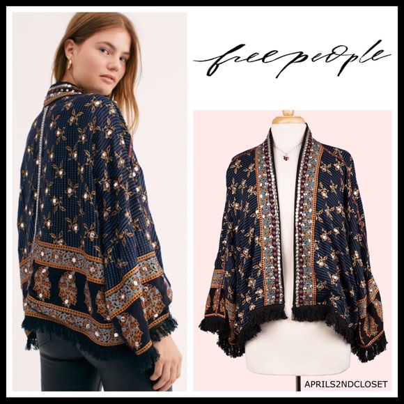 FREE PEOPLE BOHO KIMONO CARDI WRAP CAPE JACKET A2C - Picture 16 of 16